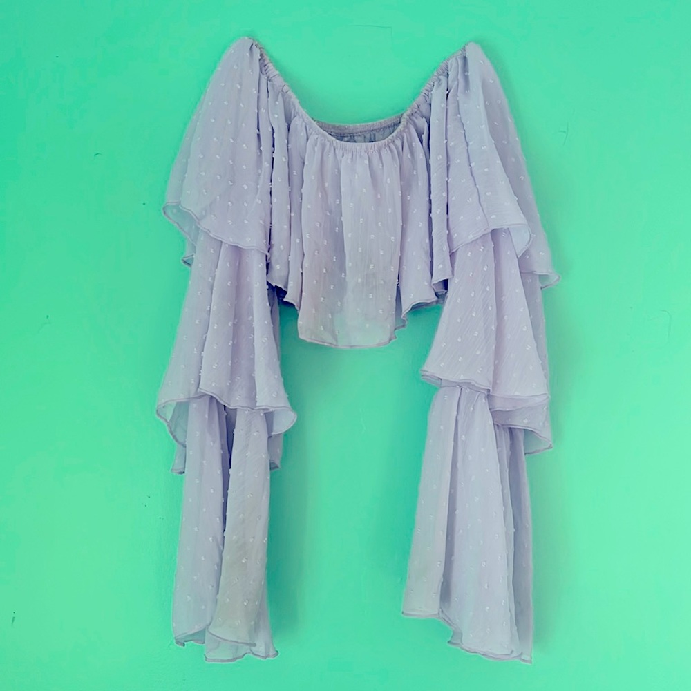 Lavender Long Sleeve Flowy Crop Top